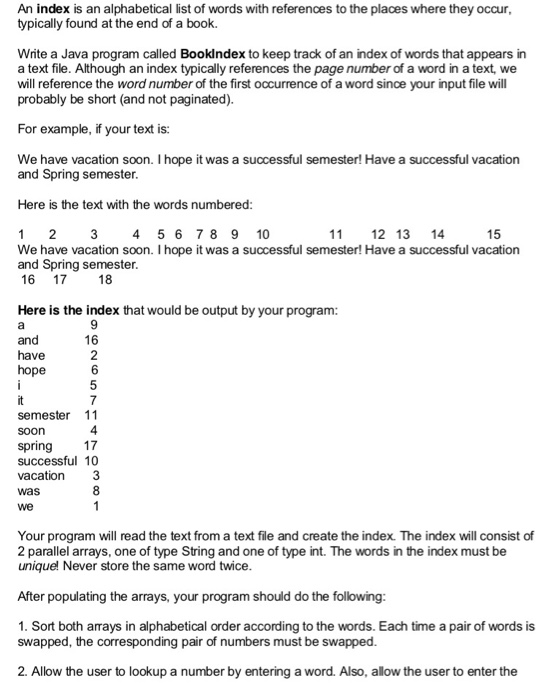 Solved An index is an alphabetical list of words with | Chegg.com