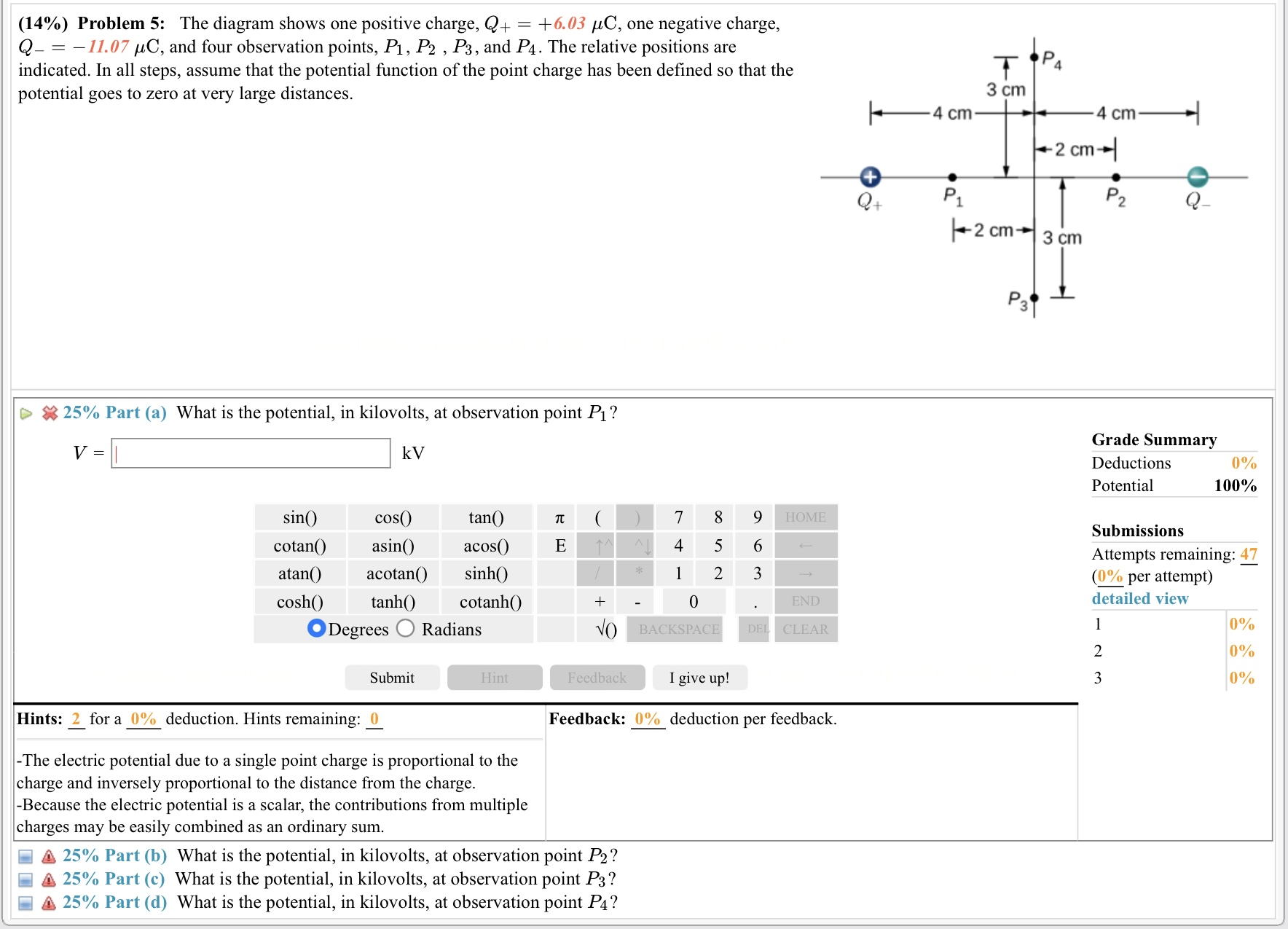 Solved (14\%) Problem 5: The diagram shows one positive | Chegg.com