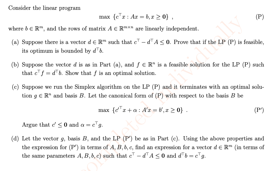 Consider The Linear Program Max Cx Ax B X 0 Chegg Com