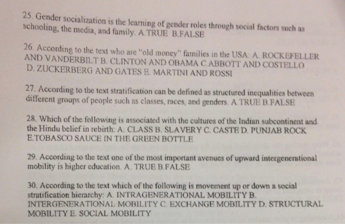 Solved 25 Gender Socialization Is The Leaming Of Gender Chegg