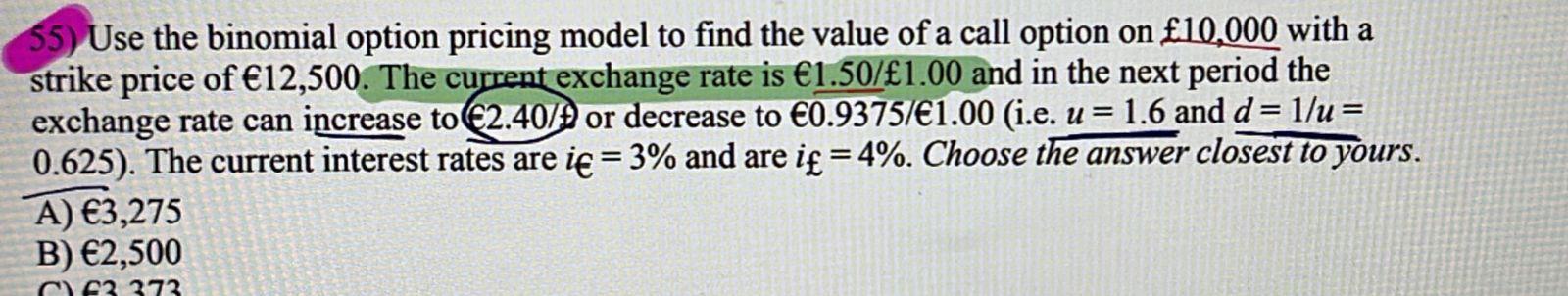 55) Use the binomial option pricing model to find the | Chegg.com