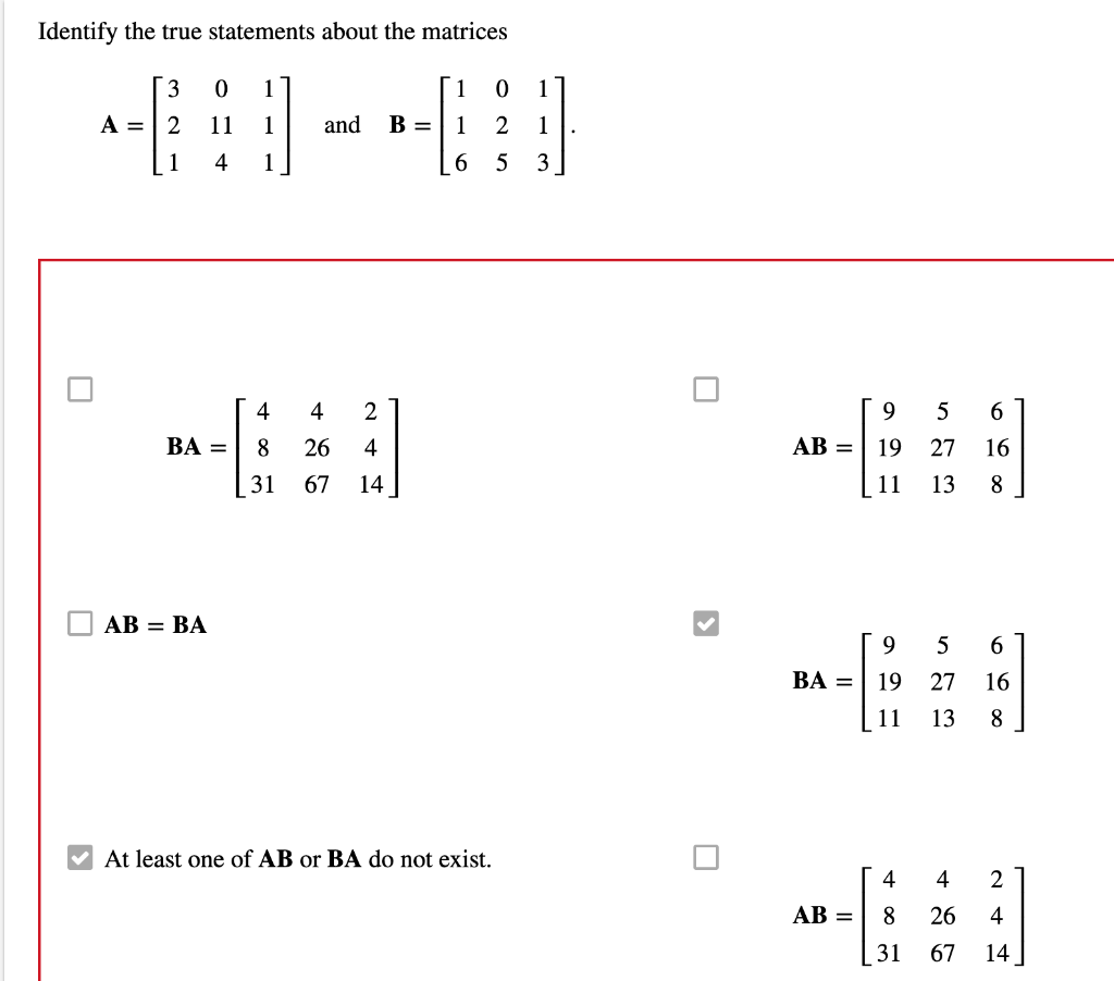 Identify the true statements about the matrices | Chegg.com