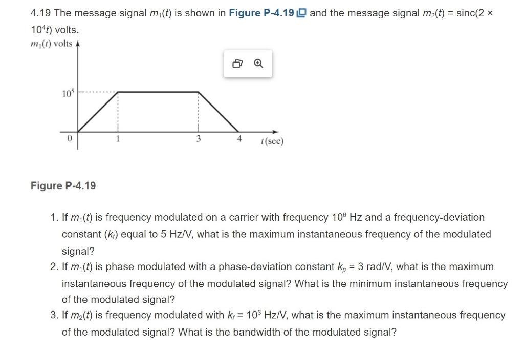 Solved 4.19 The message signal m1(t) is shown in Figure | Chegg.com