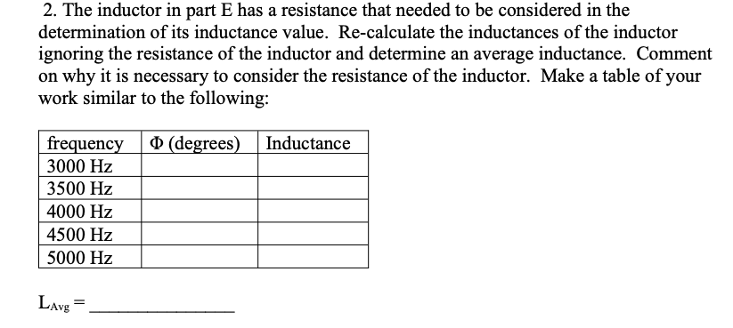 2. The inductor in part E has a resistance that | Chegg.com