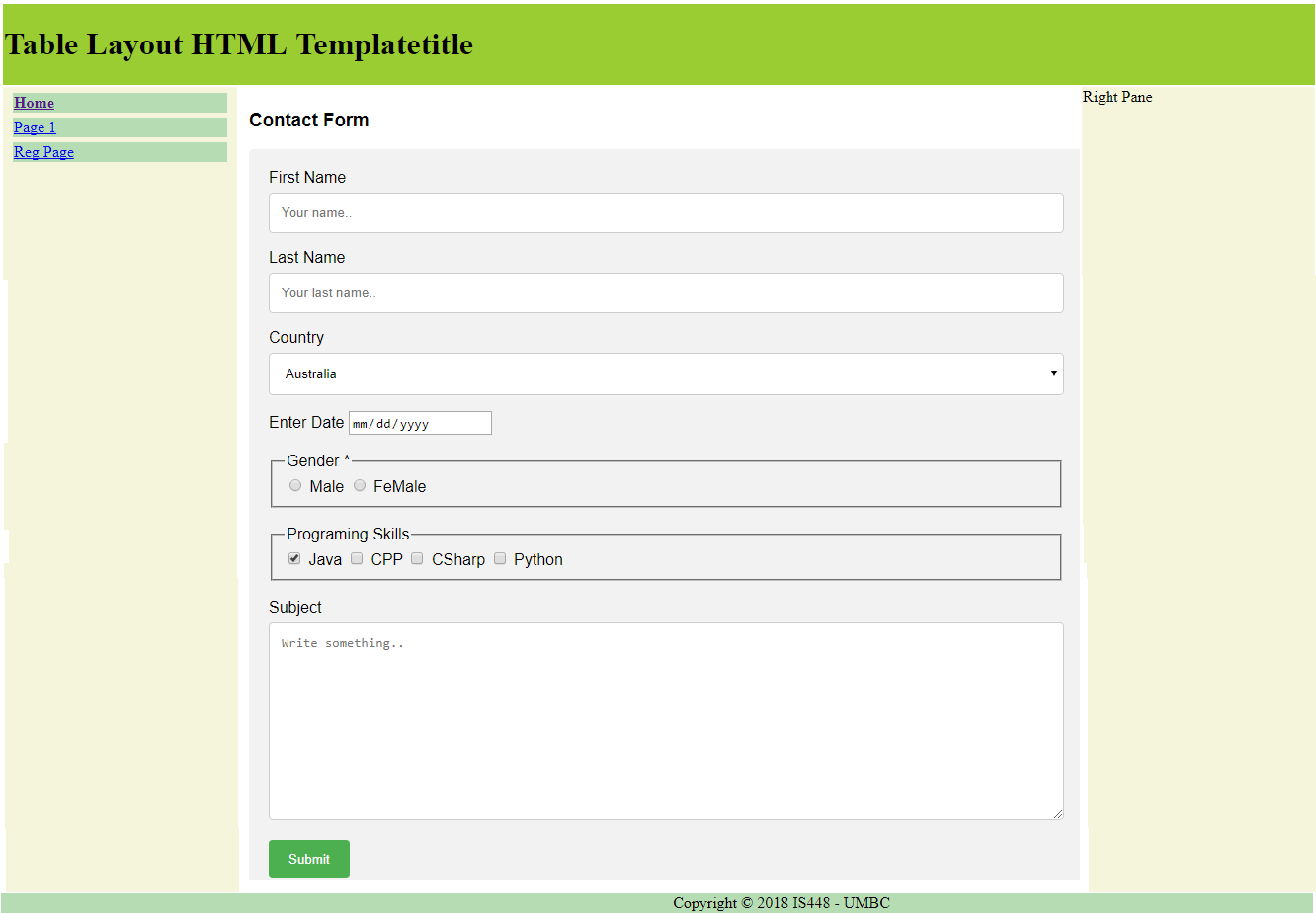 Solved Table Layout HTML Templatetitle Right Pane Home Page | Chegg.com