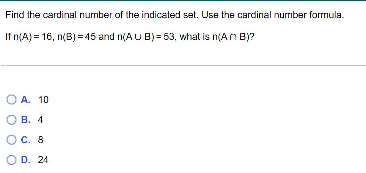 Solved Find the cardinal number of the indicated set. Use