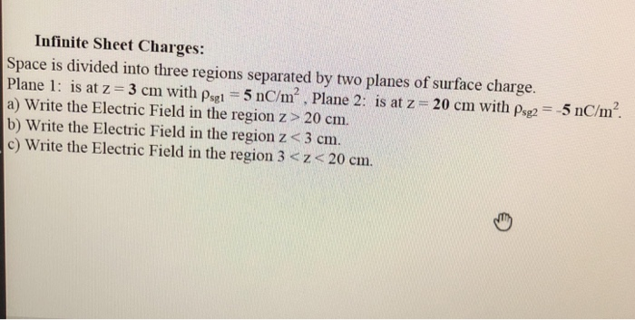 Solved Infinite Sheet Charges: Space is divided into three | Chegg.com
