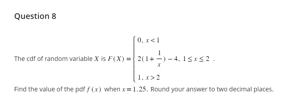 Solved The cdf of random variable X is | Chegg.com