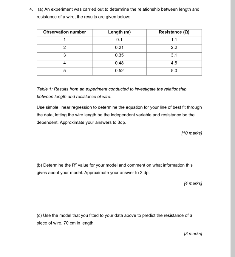 Solved 4. (a) An experiment was carried out to determine the | Chegg.com