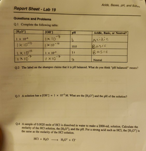 Acids Bases And Ph Quiz Printable