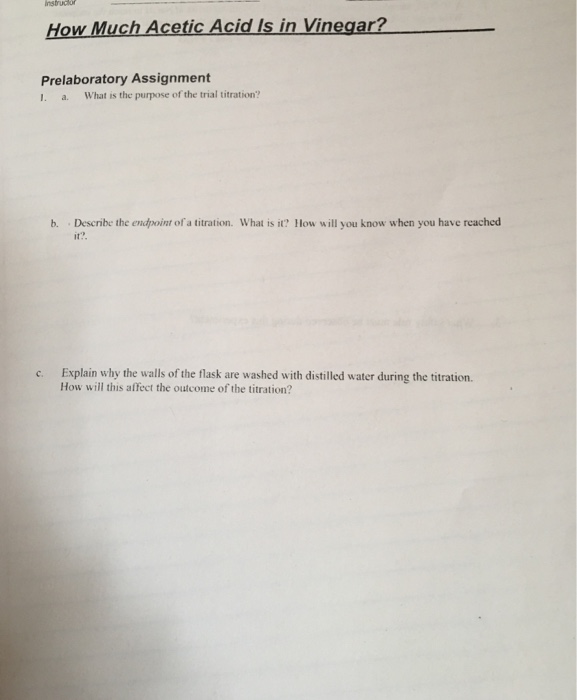 Solved How Much Acetic Acid Is In Vinegar Prelaboratory Chegg