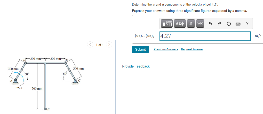 Solved Determine the 3 and y components of the velocity of | Chegg.com