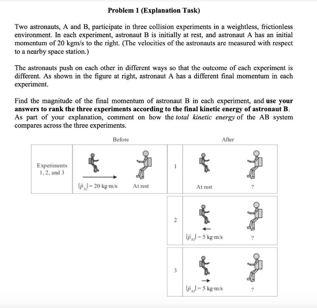 Solved Problem 1 (Explanation Task) Two astronauts, A and B, | Chegg.com
