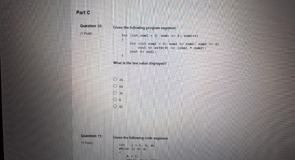Solved Part C Question 10: Given the following program | Chegg.com