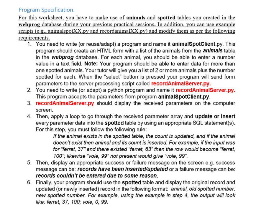 Program Specification. For this worksheet, you have | Chegg.com