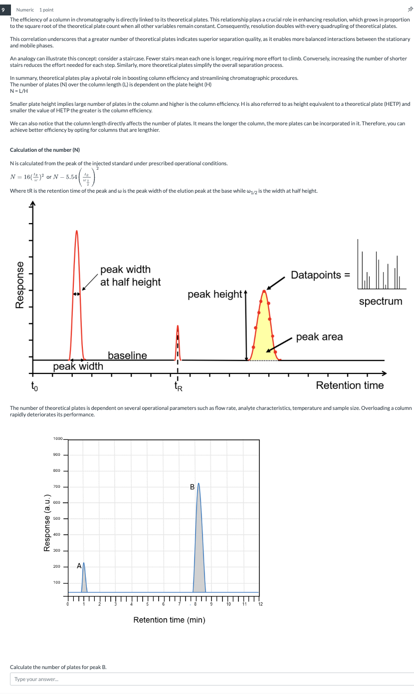 Solved The efficiency of a column in chromatography is | Chegg.com