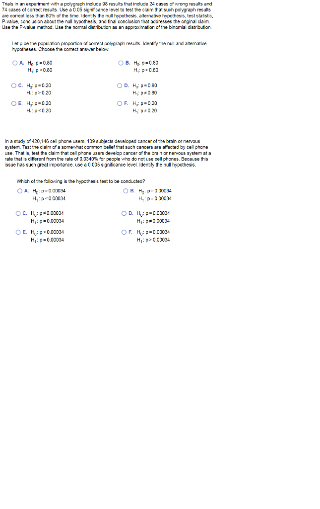 Solved I rais in an experiment wth a polygraph inc ude yo | Chegg.com