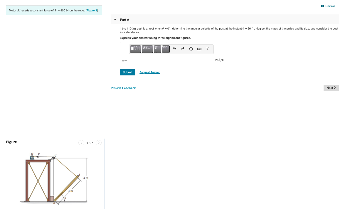 Solved II Review Motor M exerts a constant force of P = 800