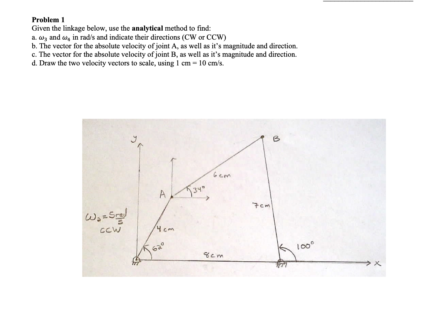 Problem 1 Given the linkage below, use the analytical | Chegg.com