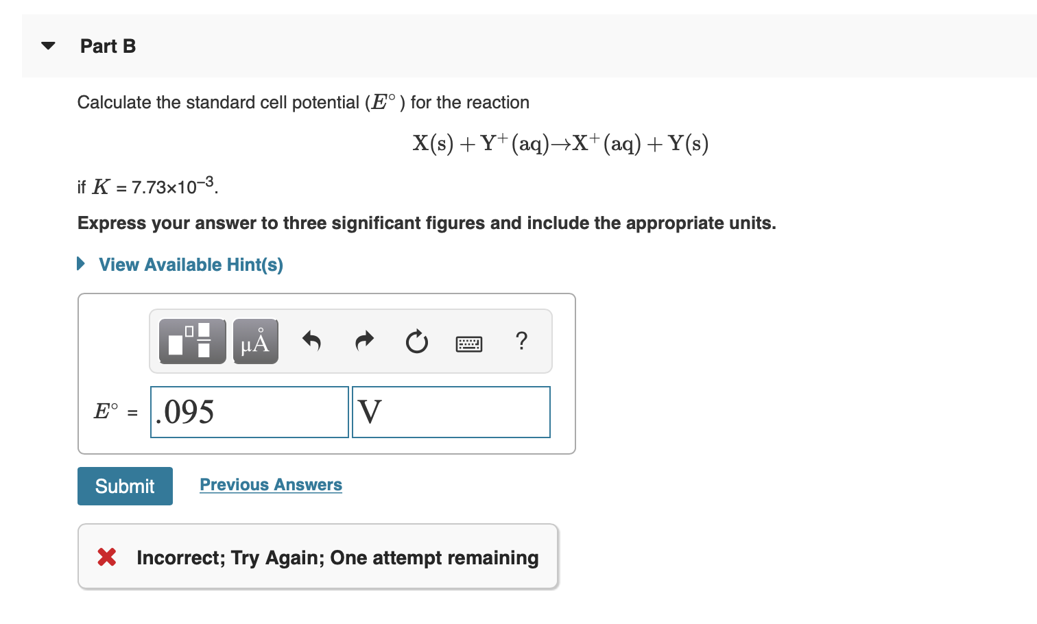 Solved Part B Calculate The Standard Cell Potential E° For