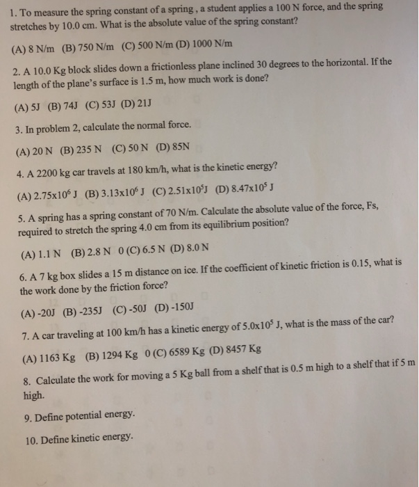 Solved 1. To measure the spring constant of a spring, a