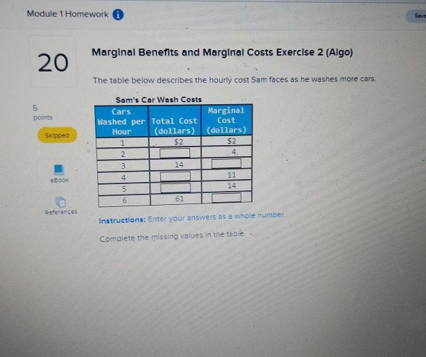 Solved Module 1 Homework Save Marglnal Benefits and Marginal | Chegg.com
