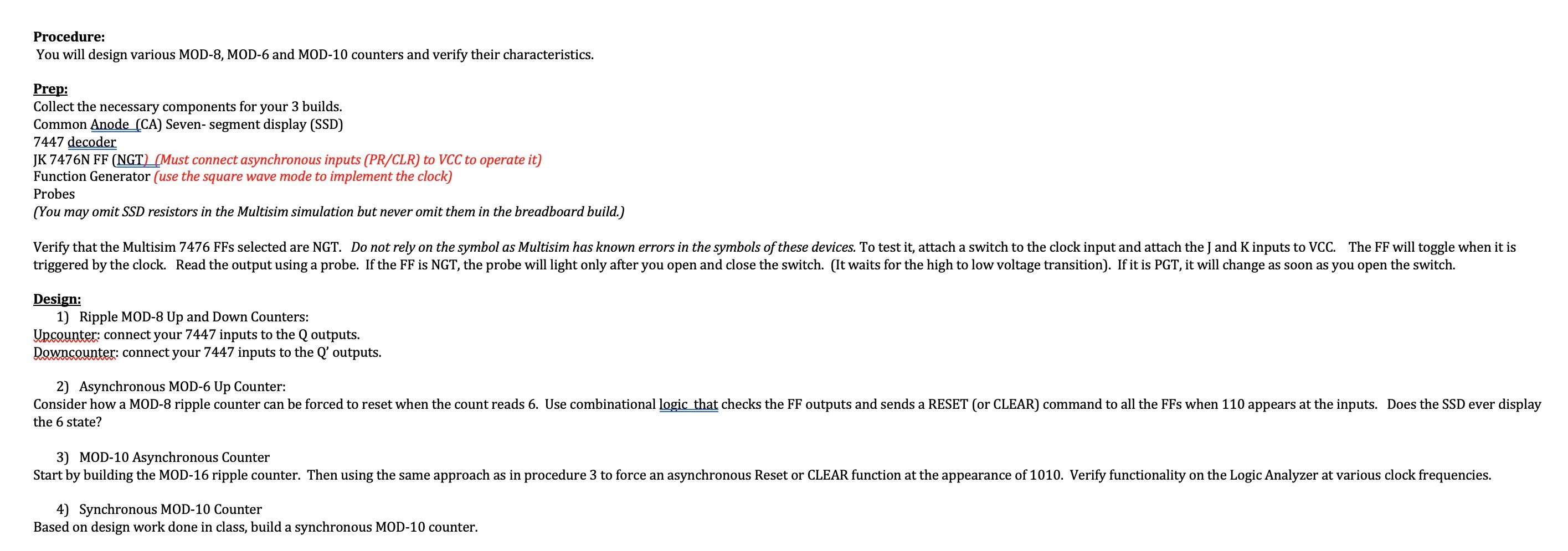 Procedure: You will design various MOD-8, MOD-6 and | Chegg.com