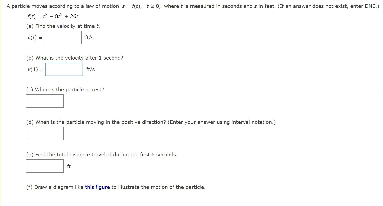 A particle moves according to a law of motion s = f(t), t? 0, where t is measured in seconds and s in feet. (If an answer doe