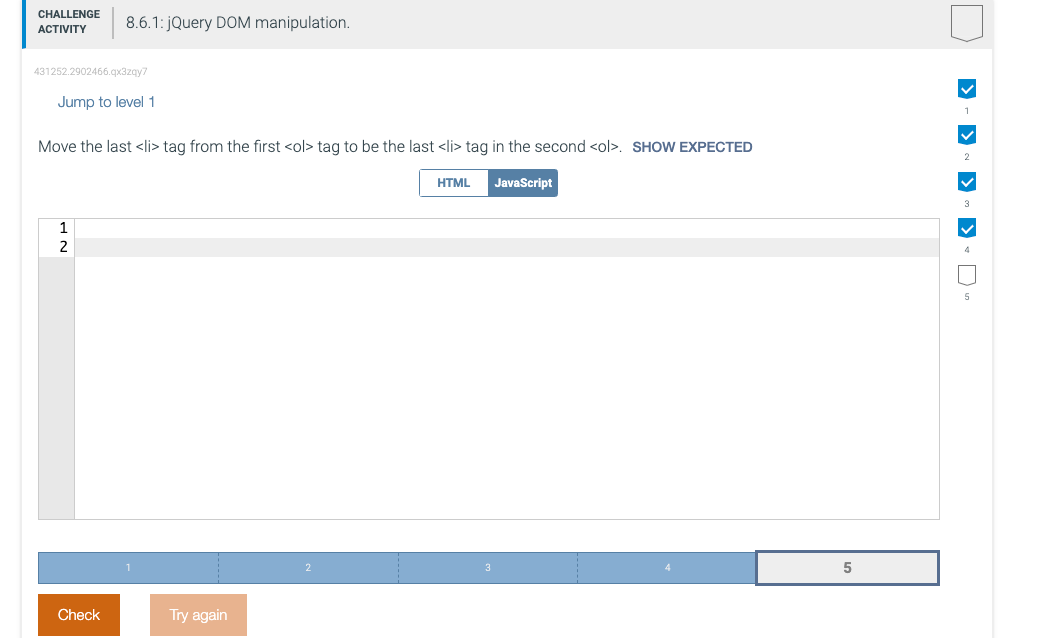 Move the last \( < \) li \( > \) tag from the first \( <0 \mid> \) tag to be the last \( < \) li \( > \) tag in the second \(