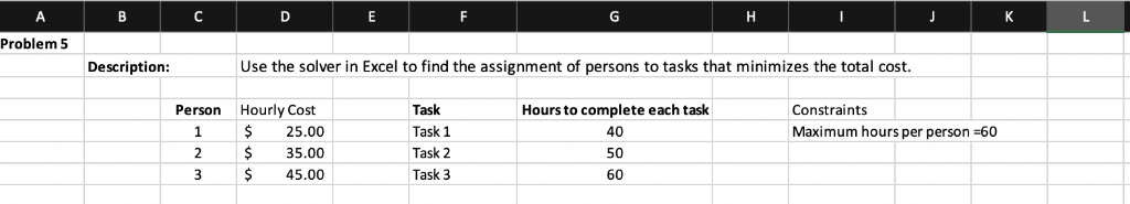 Problem 5 Use the solver in Excel to find the | Chegg.com