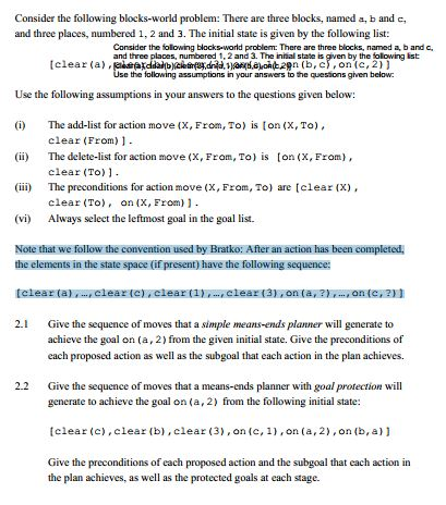 Consider the following blocks-world problem: There | Chegg.com