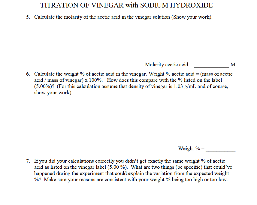 TITRATION OF VINEGAR with SODIUM HYDROXIDE 5.