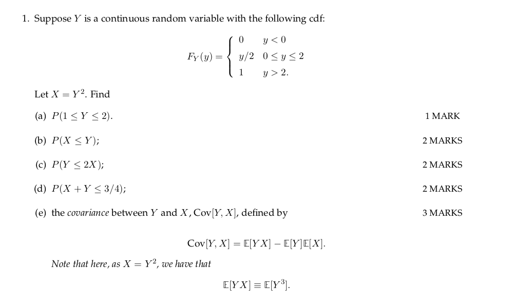Solved 1. Suppose Y is a continuous random variable with the | Chegg.com