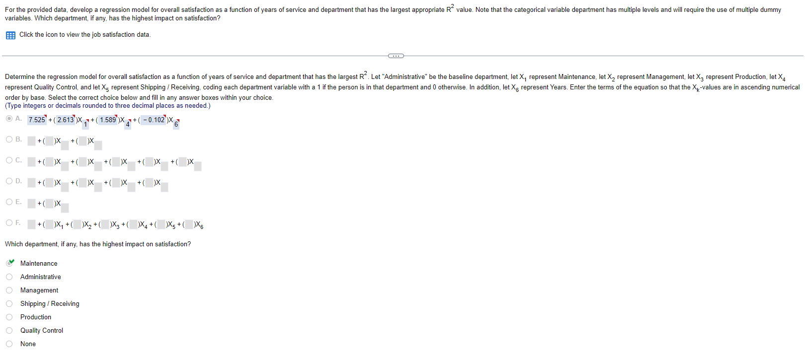 Solved variables. Which department, if any, has the highest | Chegg.com