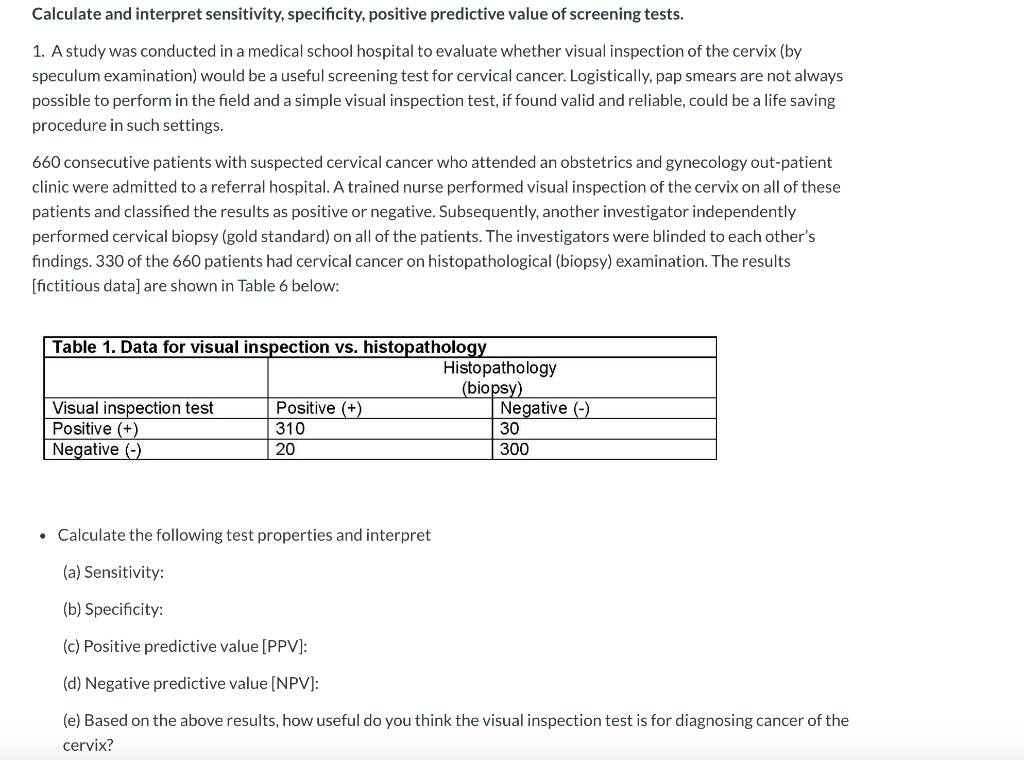 Sensitivity, specificity, positive and negative predictive values of