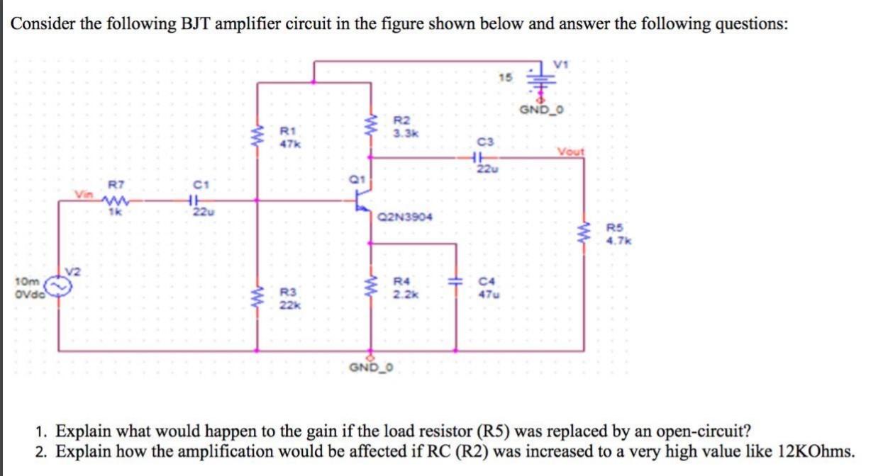 Solved Consider the following BJT amplifier circuit in the | Chegg.com