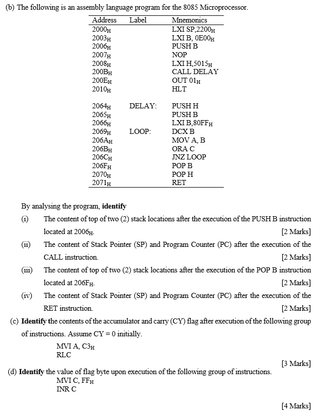 Solved (b) The Following Is An Assembly Language Program For | Chegg.com