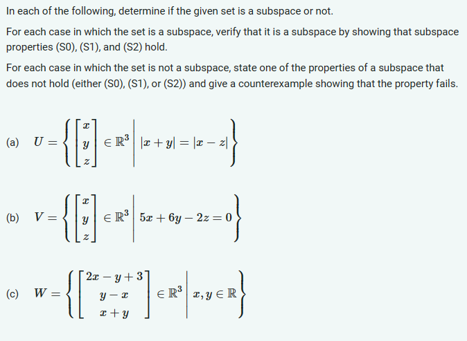 Solved In Each Of The Following, Determine If The Given Set | Chegg.com