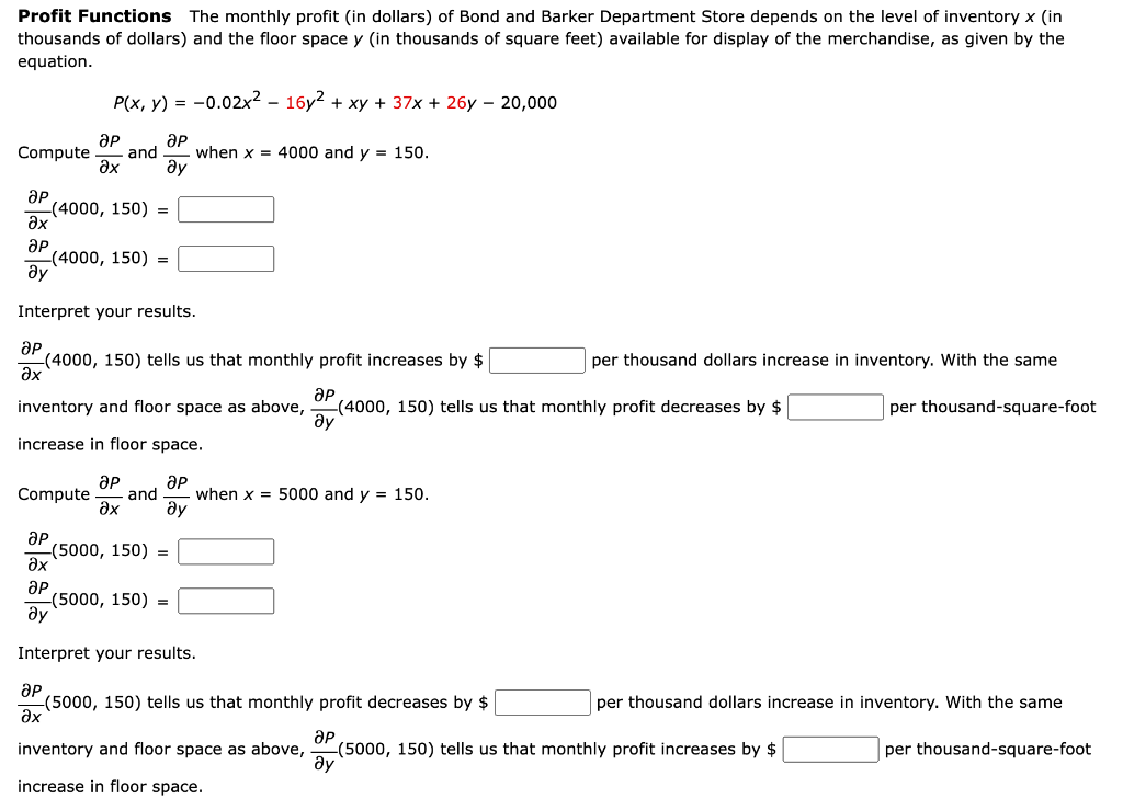 Solved Profit Functions The monthly profit (in dollars) of | Chegg.com
