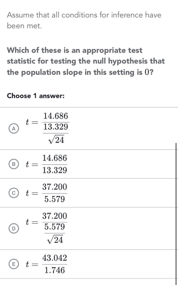 Solved Which of these is an appropriate test statistic for | Chegg.com