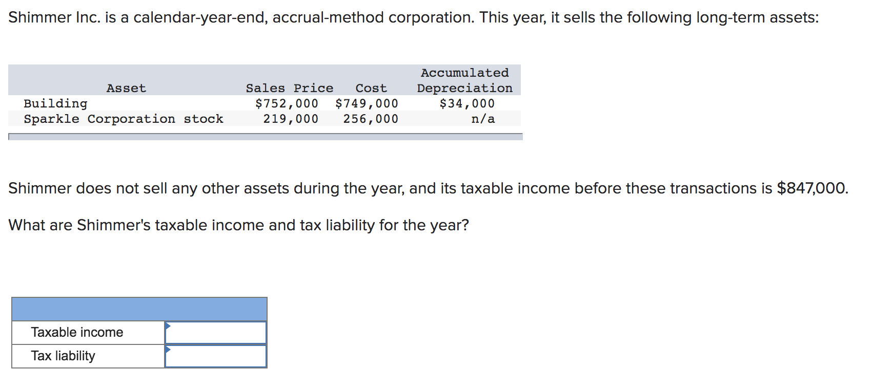 Solved Shimmer Inc. is a calendar-year-end, accrual-method | Chegg.com