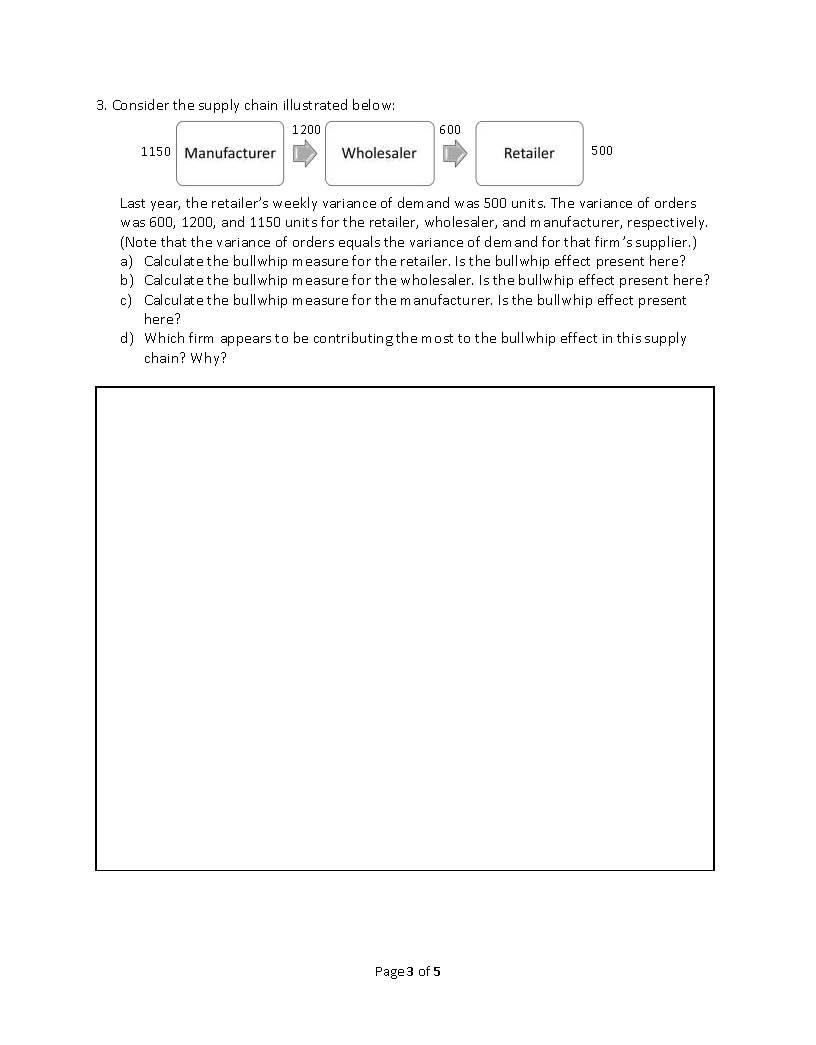 Solved 3. Consider The Supply Chain Illustrated Below: 1200 | Chegg.com