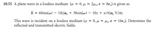 Solved 10.55 A plane wave in a lossless medium ( - 0,u – 2M | Chegg.com