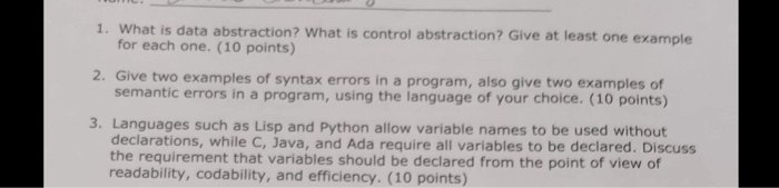 Solved 1. What is data abstraction? What is control | Chegg.com