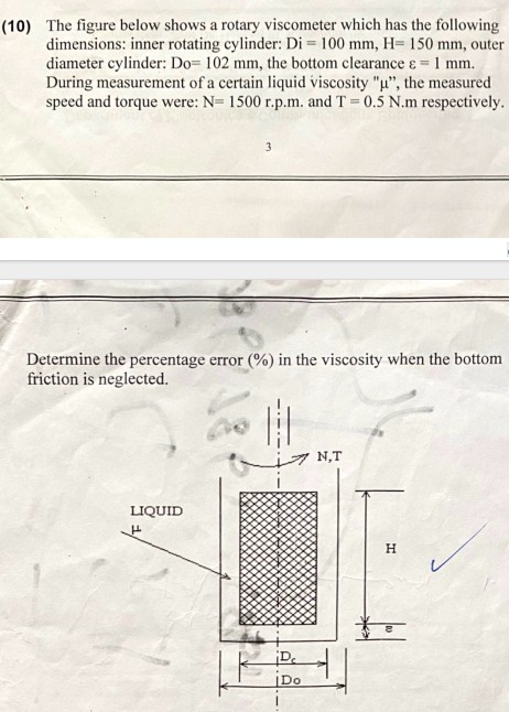 Solved (10) ﻿The figure below shows a rotary viscometer | Chegg.com
