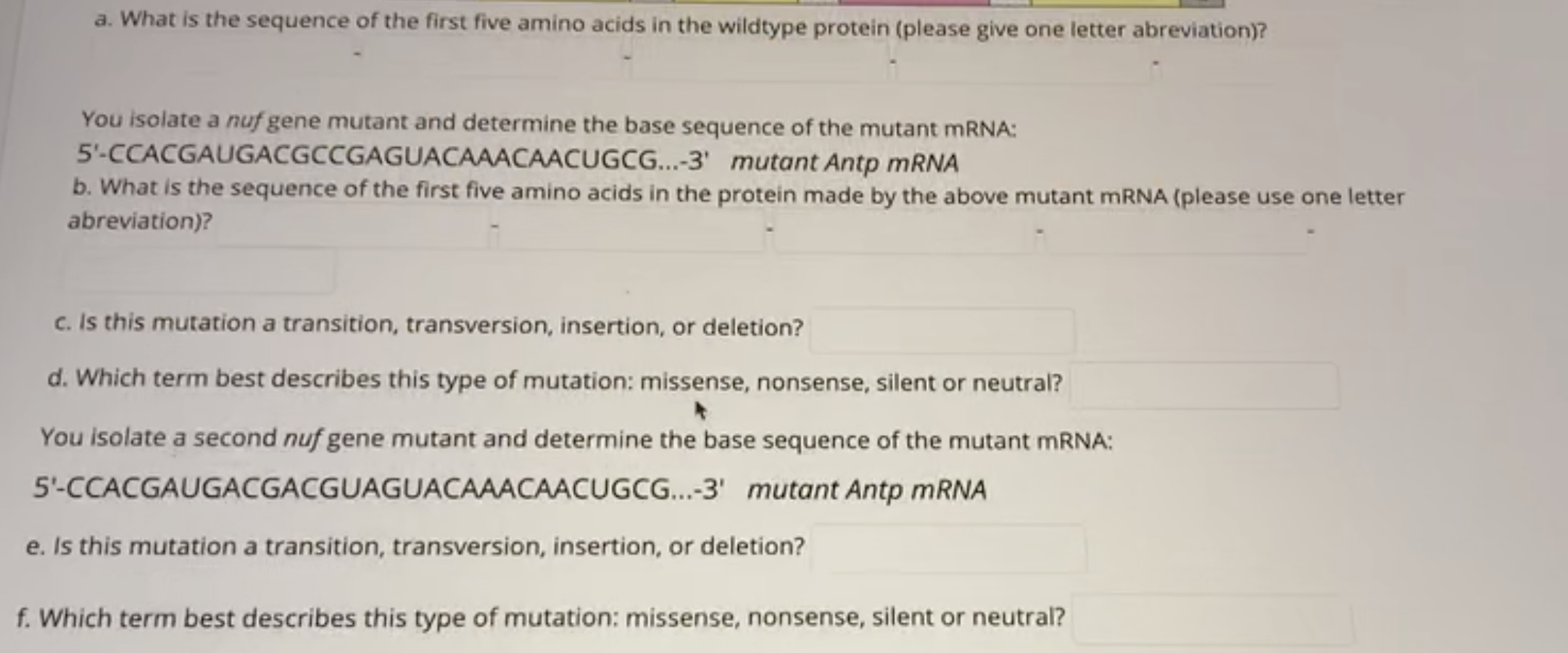 Solved Ist base UUU UAU U с А UAG U The mRNA sequence below