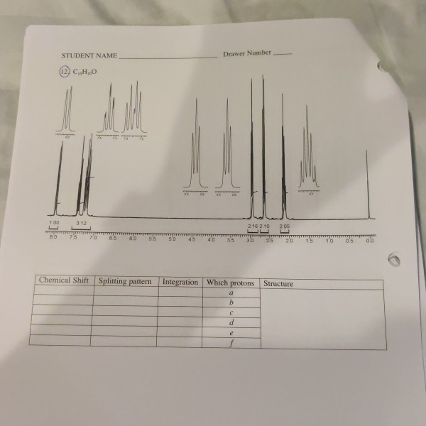Solved Drawer Number Student Name 12c 1 0 162 10 205 Chem