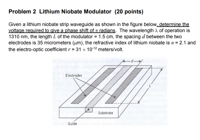 Solved Problem 2 Lithium Niobate Modulator (20 points) Given | Chegg.com