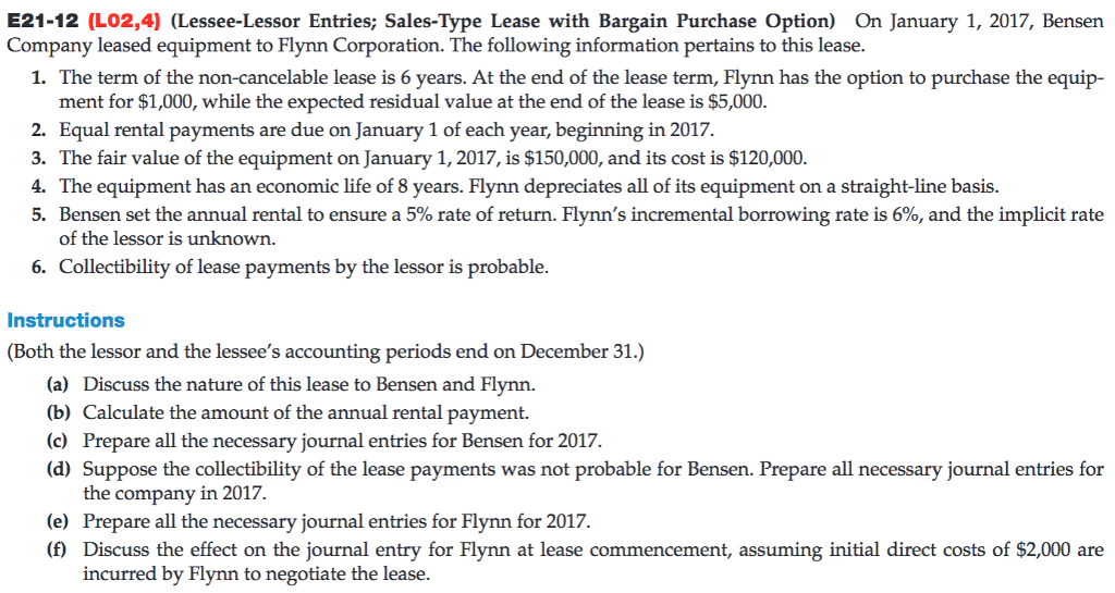 Solved E2112 (Lo2,4) (LesseeLessor Entries; SalesType