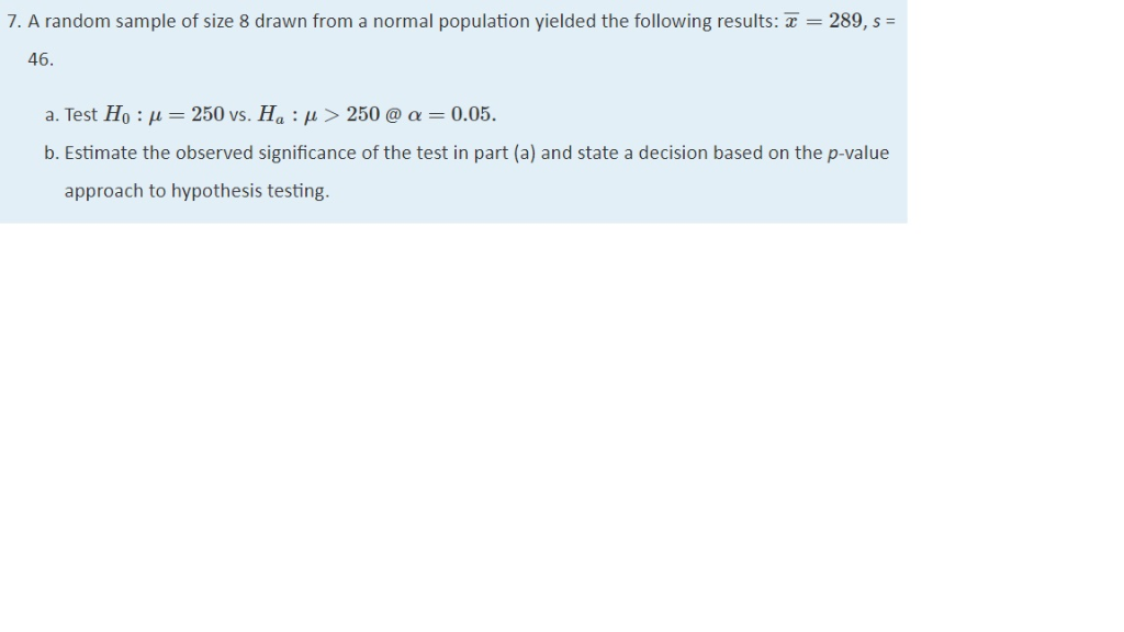 Solved 7. A random sample of size 8 drawn from a normal | Chegg.com